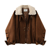 Chorlisa Qadın Qış Pambıqlı Gödəkçə 2025 Yeni Stil Xəz Yaxalıqlı Zamşa Gödəkçə Motosiklet Gödəkçəsi Qalınlaşdırılmış Yorğanlı Üst