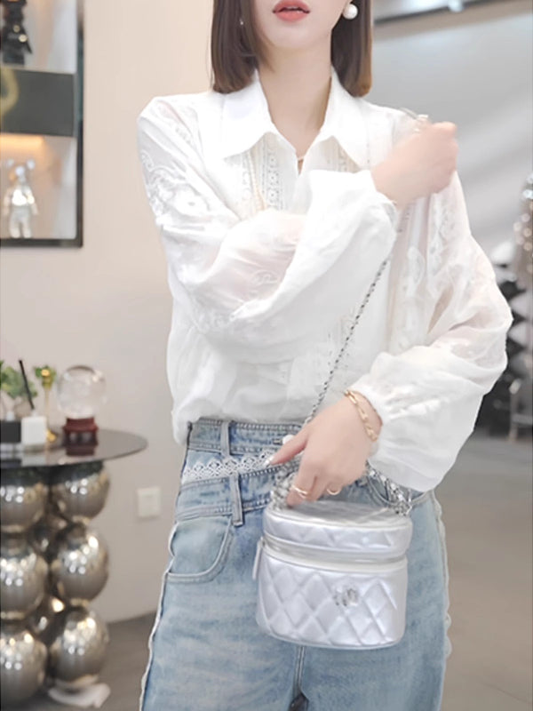 Ağ köynək topu, böyük ölçülü qadın geyimləri, 2026 yaz yeni stili, dəbli və gənclik üçün bluzka, yüksək səviyyəli köynək.