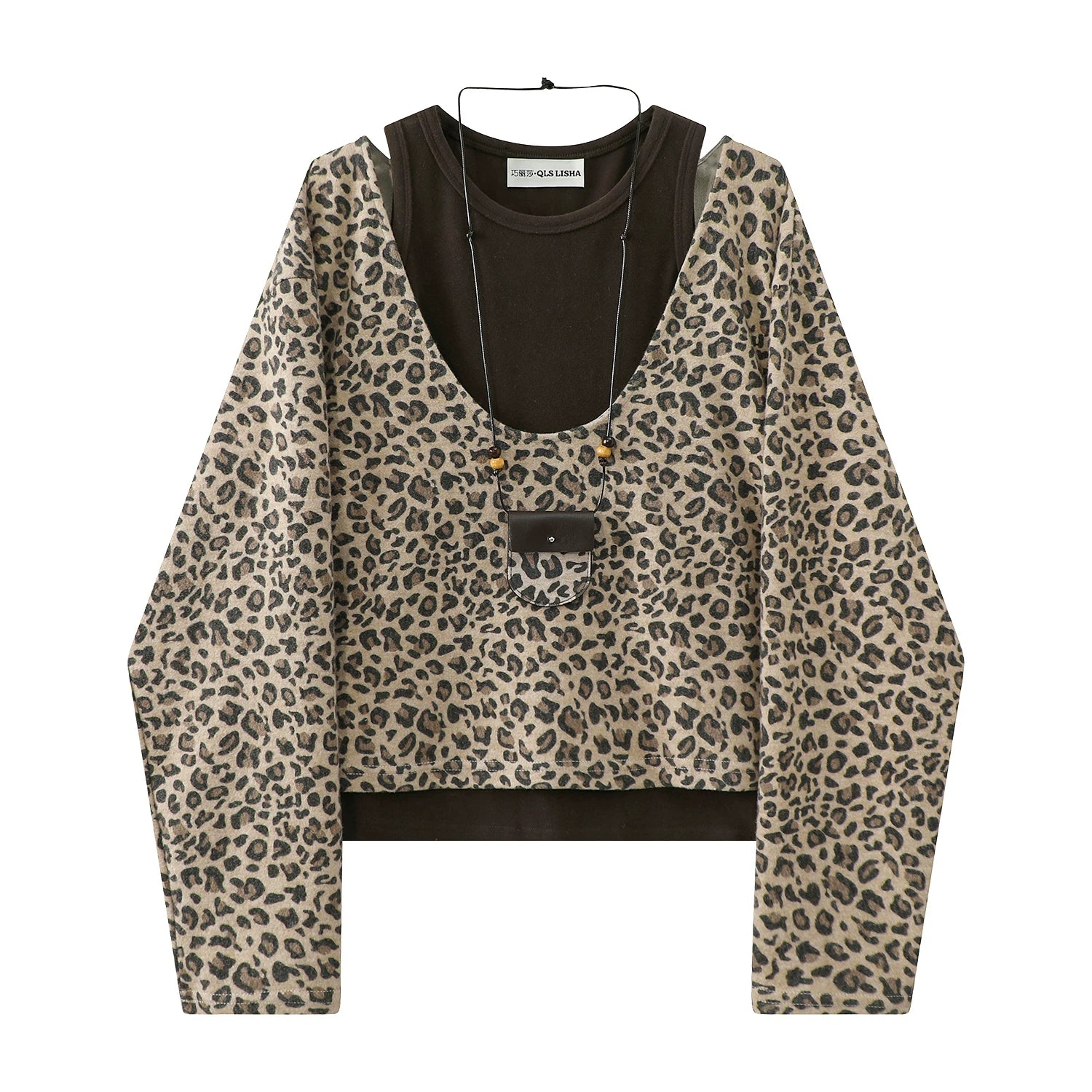 Cholisa 2025 Super Populyar İki Parçalı Qadın Geyimləri Baza Jilet Yüksək Ucuz Bəbir Naxışlı Üst Koreya Qəşəng Payız Dəsti