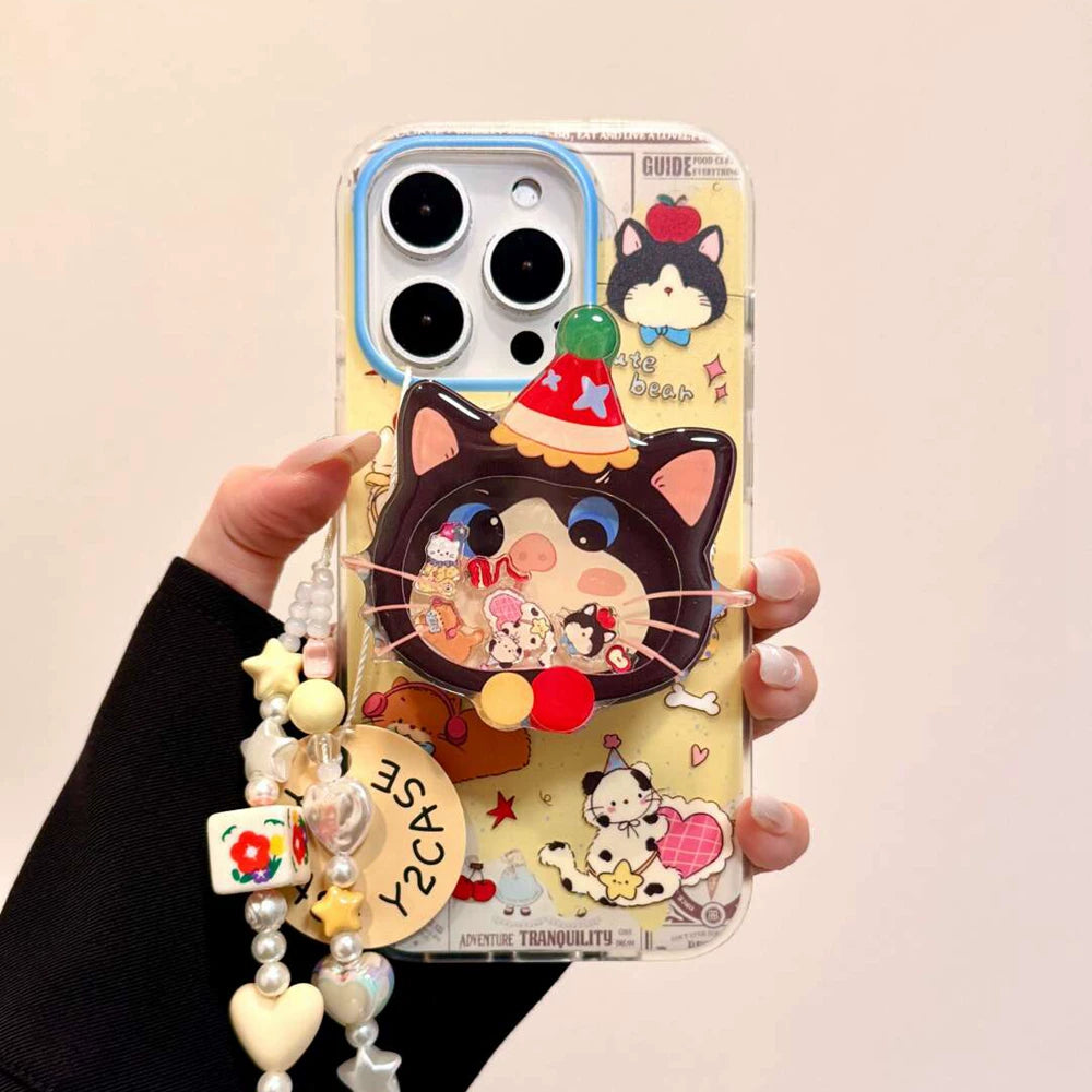 Əyləncəli cizgi filmi sevimli pişik rokçusu maqnit tutacağı Apple 16promax mobil telefon qutusu iphone15promax yeni 14 buzlu ikiqat qat 13 yıxılmağa qarşı qoruyucu örtük 15 yaradıcı qadınlar
