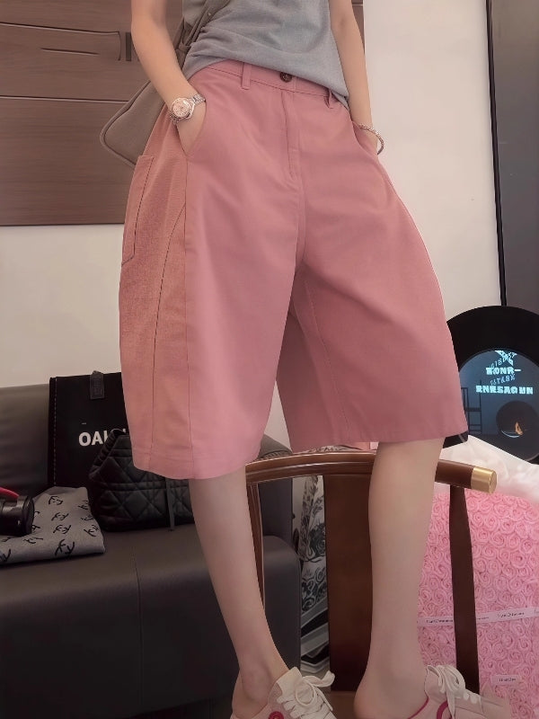 Xaki rəngli karqo şortları, üçölçülü biçimli, beş guşəli biçimli, qadın yay böyük ölçülü, Koreya üslubunda, boş, gündəlik, çoxfunksiyalı geniş ayaqlı şortlar.