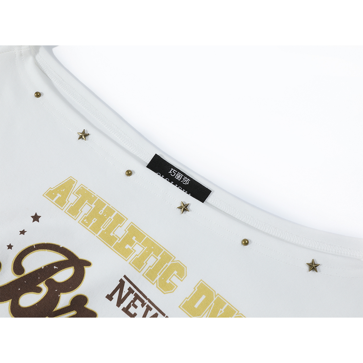 Chola Lisa Ağ rəngli, çiyinsiz qısaqollu qadınlar üçün futbolka, yay Koreya üslubunda hərf çapı, rahat və şık, yayın əvvəlləri üçün mükəmməldir, tək geyinilir