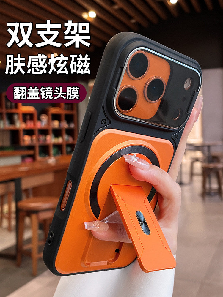 Apple 17ProMax mobil telefon qutusu, yeni flip lens filmi, hər şey daxil olan qoruyucu örtük, iPhone16pro sadə stend, maqnit emiş, yüngül lüks, kişilər və qadınlar üçün yüksək səviyyəli flip örtük 15 üçün uyğundur 14plurhui 13