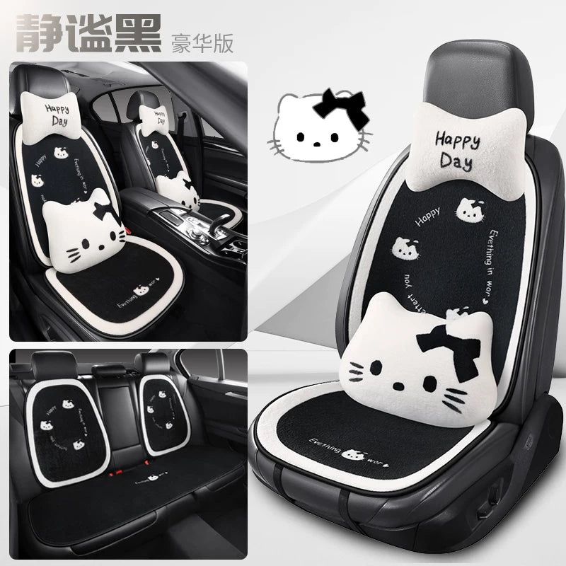 Cartoon cat little cat design winter car seat cushion, short, soft, warm and thick, cute for girls, semi-covered seat cushion.