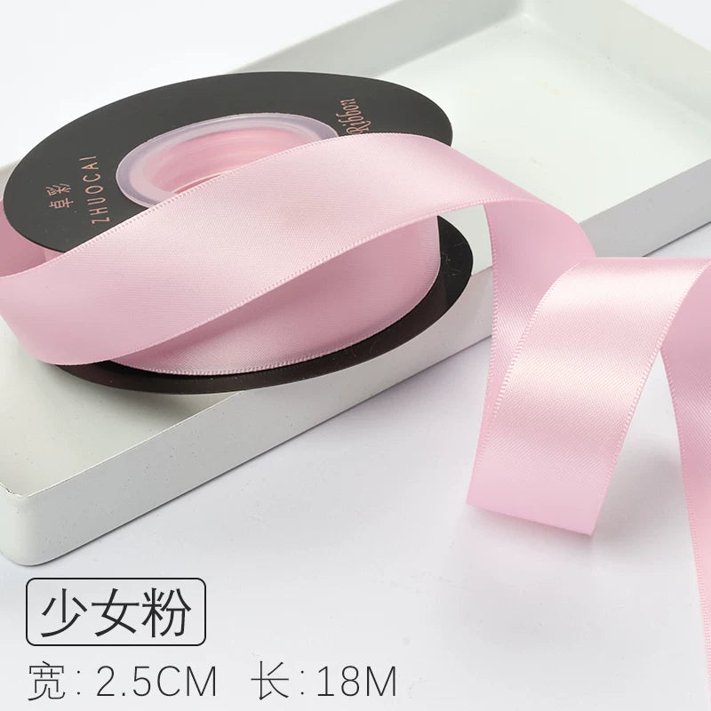 Zhuocai 2,5 sm ikitərəfli polyester saç aksesuarları ilə hədiyyə qutusu lent qablaşdırma materialı tort lenti buket lenti
