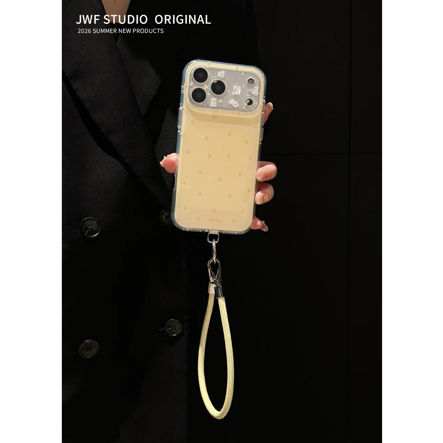 Erkən yay ins sadə açıq sarı polka nöqtəli West Highland Apple 17promax crossbody mobil telefon qutusu Koreya üslublu iphone16pro yeni 16 qadın 17pro lanyard təzə 15pro yumşaq qoruyucu örtük
