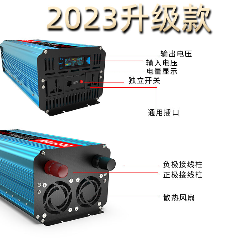 Yük maşınları və evlər üçün təmiz sinus dalğalı 12V/24V/48V-dən 220V-a qədər yüksək güclü batareya enerjisi çeviricisi.