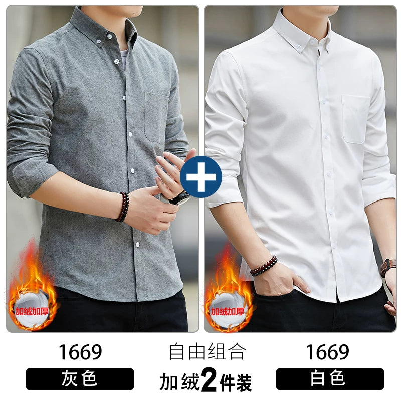 Kişilər üçün uzunqol köynək, gənclik üslubunda, boş forma, dəbli brend, yüksək səviyyəli Oksford parça, düz rəng, payız geyimi, gündəlik üst geyim.