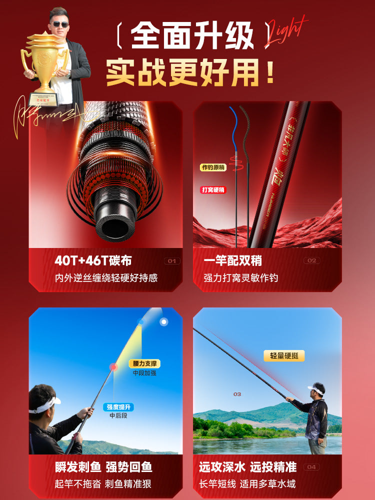 Chuangwei Fövqəladə Usta Top Çubuğu Uzun Çubuq Ultra Yüngül Super Sərt Ənənəvi Balıq Ovu Topu Çubuğu 10/13m Balıqçı Çubuğu Əl Çubuğu Yuvalama Çubuğu