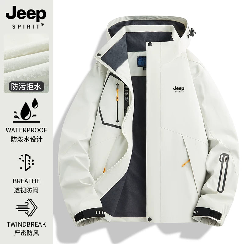 JEEP Kişilər üçün 2025-ci il Yeni Model Yaz, Payız və Qış Üçlü Birdə Yun Astarlı Qalın Kişi Üst Geyimləri