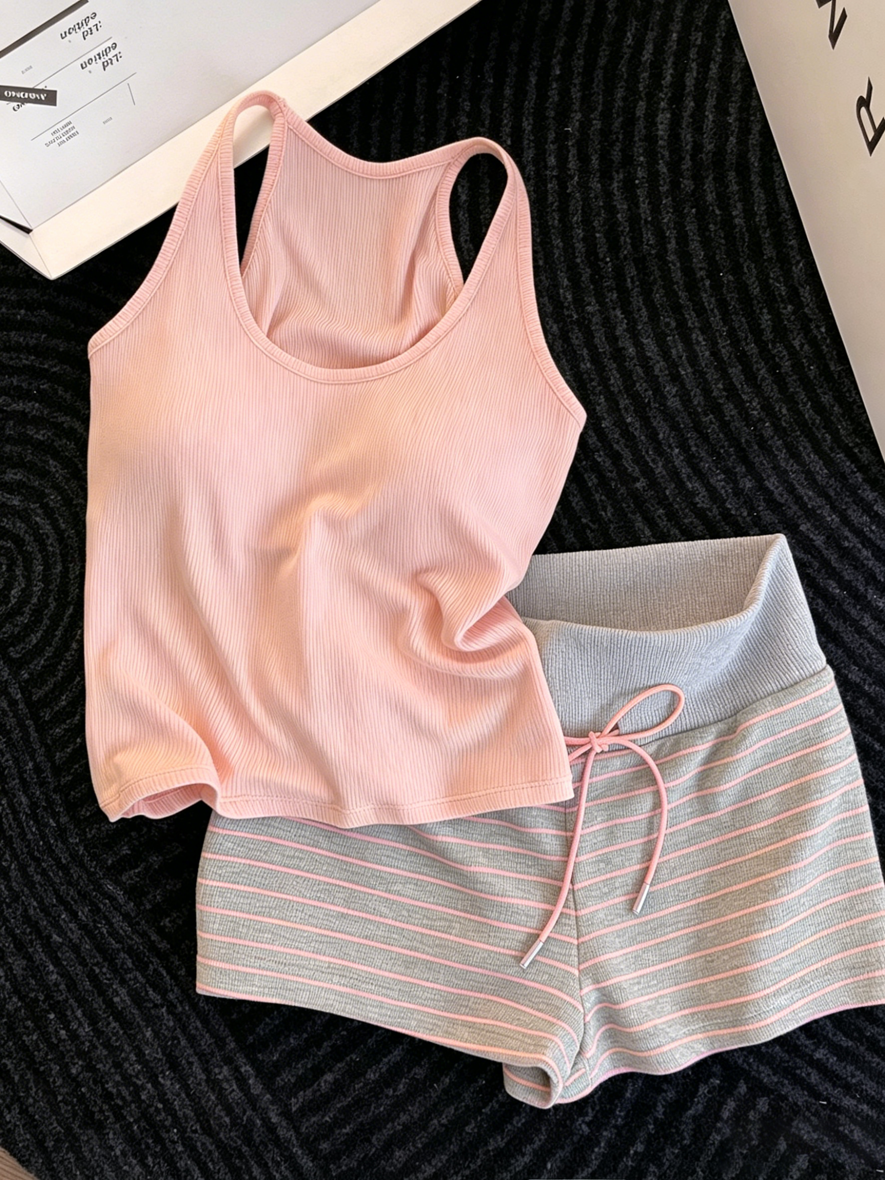 Qadınlar üçün döş yastiqciqlar ilə qızlar şirin pijama yay yeni stil zolaqlı şort ev geyimi böyük ölçülü kostyum yay