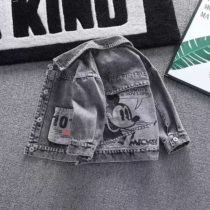 Oğlanlar üçün Mickey Denim Gödəkçə Moda Palto Uşaq Geyimi