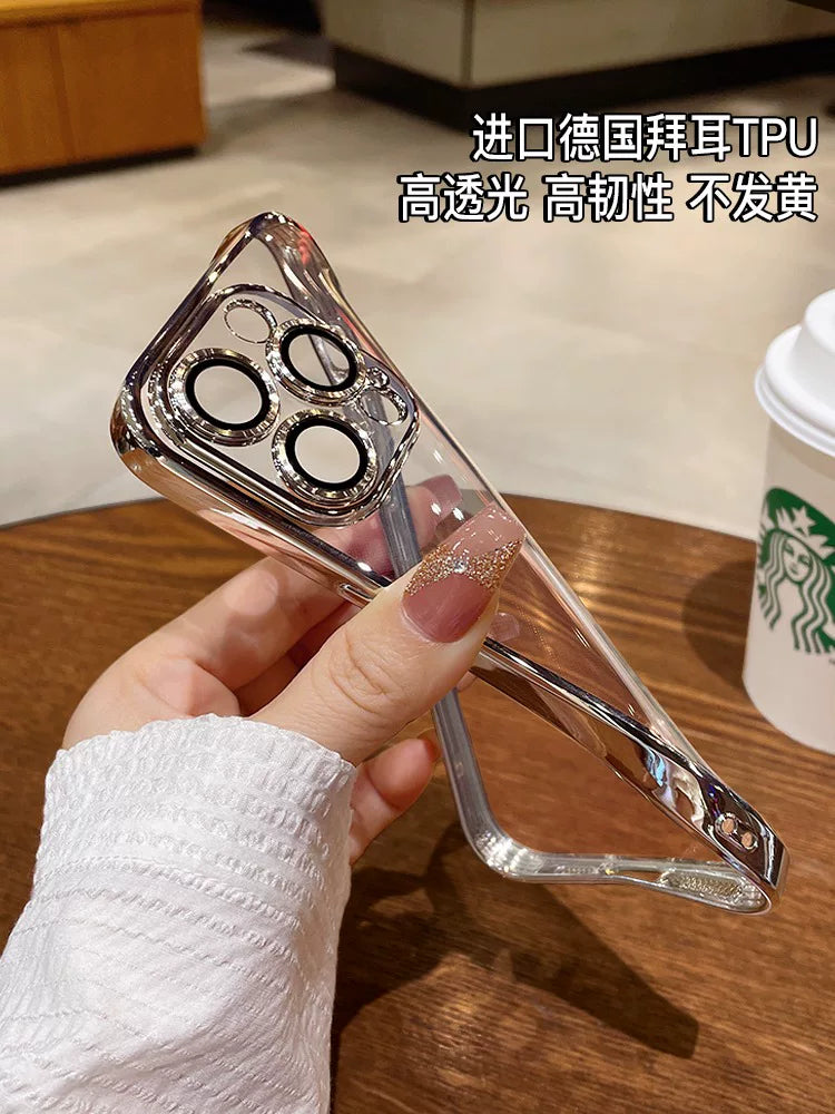 Iphone16promax mobil telefon üçün uyğundur 17Pro şəffaf ultra nazik 15 hər şey daxil anti-düşmə Apple 14PM silikon yumşaq qabıq qoruyucu örtük 13por qadın modeli lensli film toz keçirməyən şəbəkə sadə 12