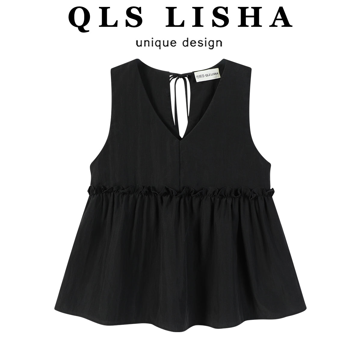 Cholisa'nın arxa tərəfində qalstuk dizaynlı, çox şirin kiçik topu, Koreya üslubunda qadınlar üçün sadə qolsuz köynək.