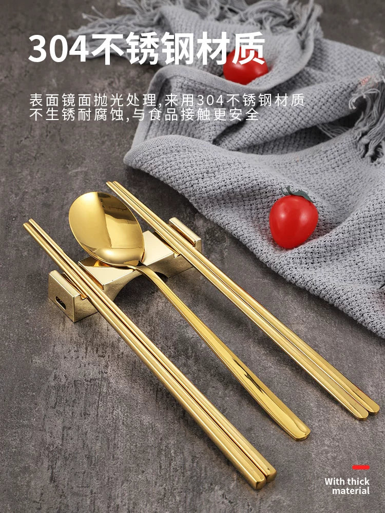 Koreya yemək çubuqları bərk düz yemək çubuqları 304 paslanmayan polad kvadrat sürüşməyən Yapon və Koreya barbekü restoranı süfrə dəsti yemək çubuqları qaşıq