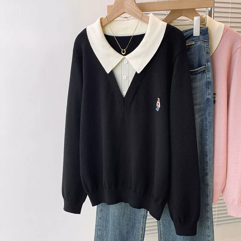 Böyük ölçülü, gənc görünüşlü, iki hissəli naxışlı toxunma sviter, qadınlar üçün payız və qış, geniş formalı, arıqladıcı və qarın nahiyəsini gizlədən alt qat.