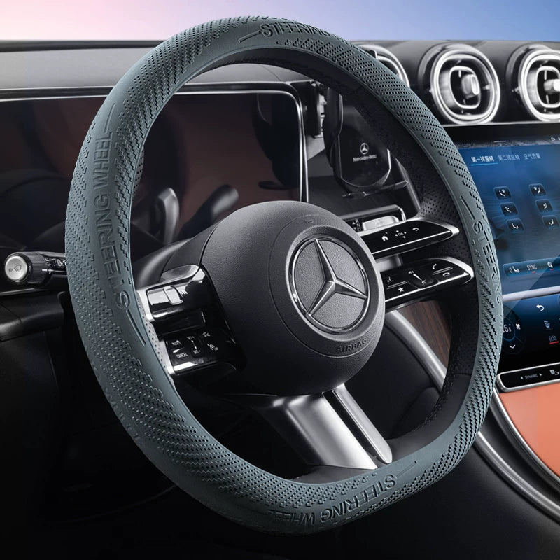 Car silicone steering wheel cover, for all seasons, sweat-absorbent, non-slip, ultra-thin, premium-looking steering wheel accessory.
