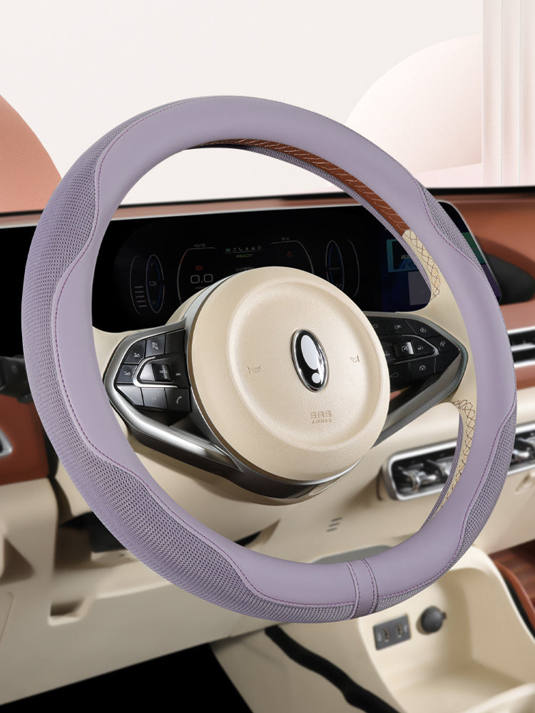 Steering wheel cover for women, non-slip, sweat-absorbent, fragrance-style, D-shaped car steering wheel cover for summer, decorative, suitable for all seasons.