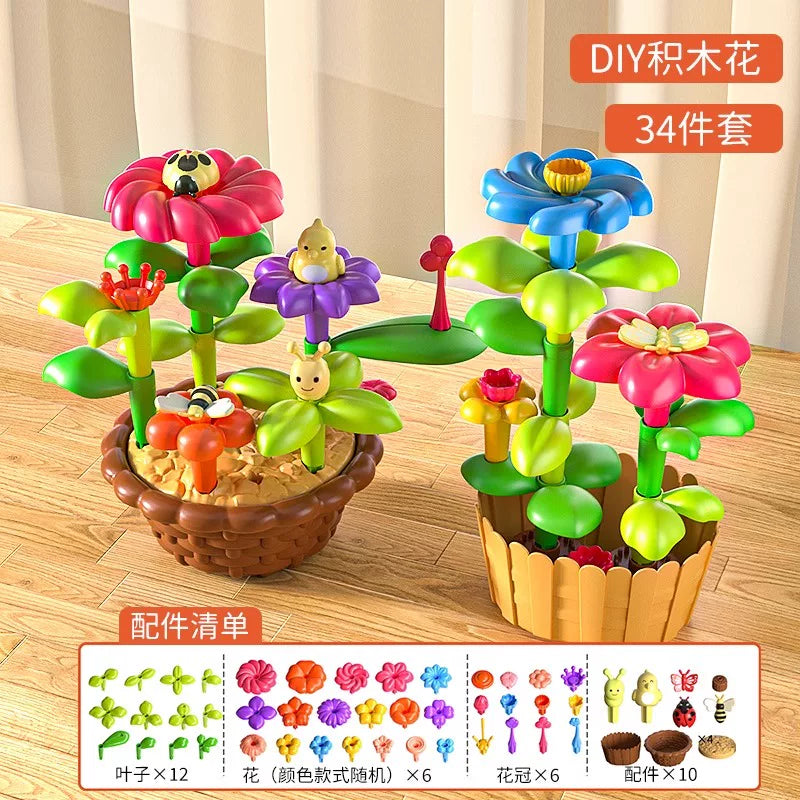 Qızlar üçün DIY Bağ Tikinti Blokları Çiçək Dəsti 3 Zəka İnkişaf Etdirmək üçün Çiçək 4 Uşaq Təhsil Oyuncağı 5 Uşaq Çiçək Aranjimanı Oyuncağı
