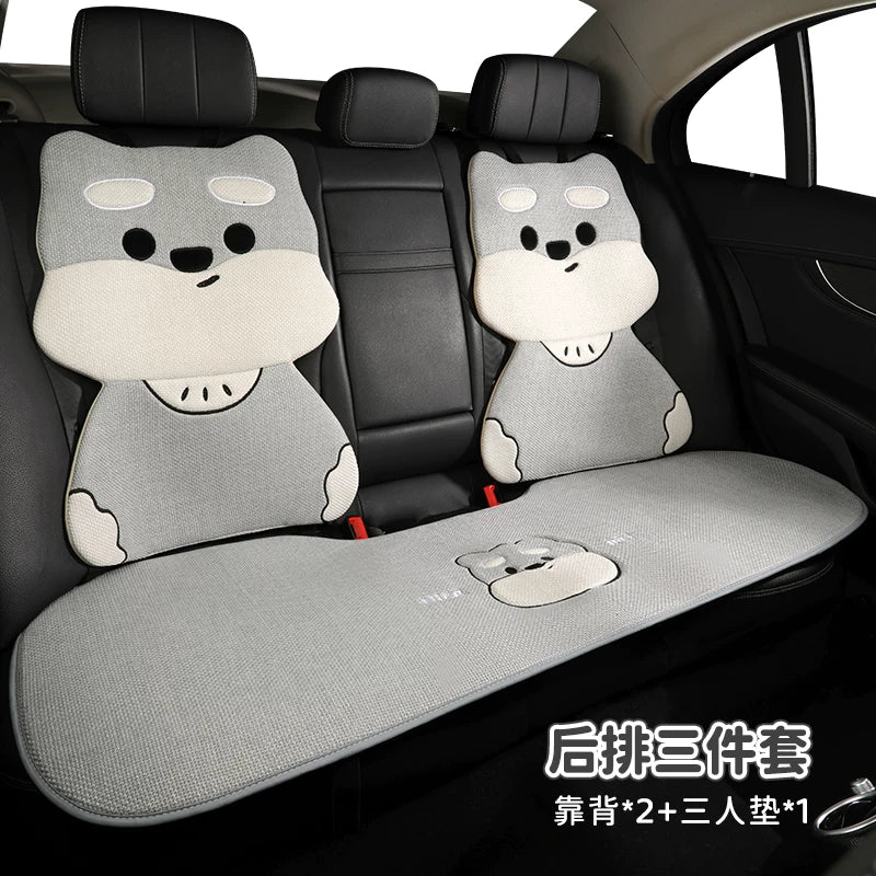 All-season cotton and linen car seat cushions, cute cartoon seat covers for girls, breathable, semi-enclosed, universal decorative cushions for fall and winter.