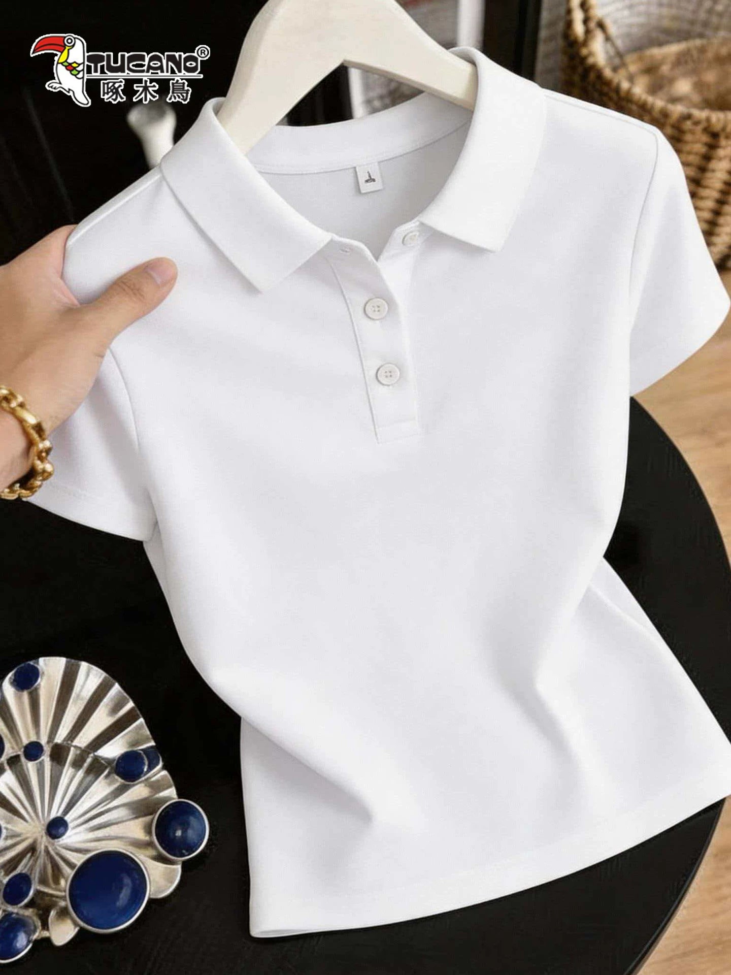 Ağacdələn Moda Qısaqol T-Shirt Qadın Yayı 2026 Yeni Yakalı POLO Köynək Boş və Çox Yönlü İncə Top Qadın T-si