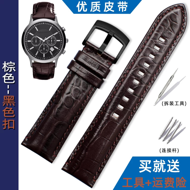 Replacement Armani AR2432 AR2433 AR2447 premium watch straps, men and women pin buckle 22mm calfskin leather watch bands