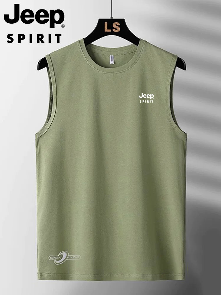 JEEP jilet kişi yay nazik fitnes idman təsadüfi təmiz pambıq dibli sweatshirt böyük ölçülü boş qolsuz köynək
