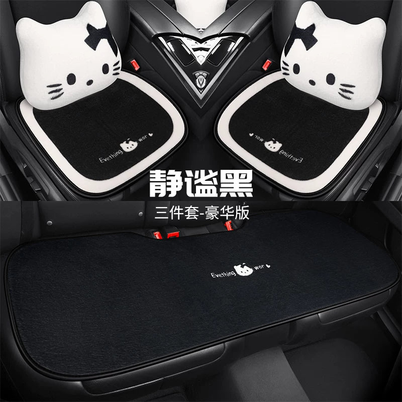 Cartoon cat little cat design winter car seat cushion, short, soft, warm and thick, cute for girls, semi-covered seat cushion.