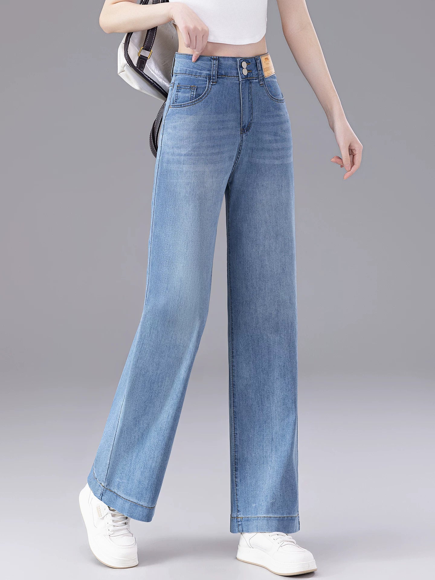 Sərin Tencel Jeans Qadın Yay İncə Dar Geniş Ayaqlı Şalvar 2026 Yeni Yüksək Bel İncə Doqquz Xal Düz Şalvar