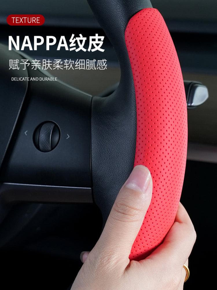 Nappa leather short steering wheel cover, for all seasons, non-slip, wear-resistant, perforated, breathable, men's and women's leather car protective cover