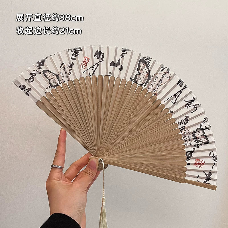Qədim stil kiçik fan qatlanan fan Çin stil qadın Hanfu rəqs qatlanan at üz yubka yeni Çin stil qədim kostyum qara bambuk fanat