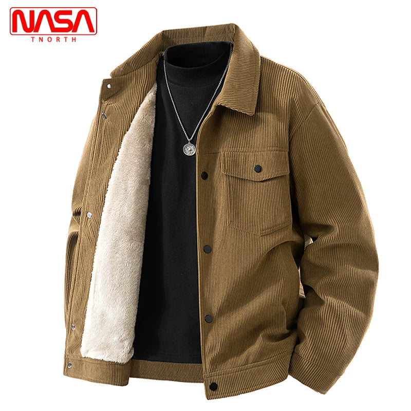 NASA-nın birgə brendi ilə hazırlanmış məxmər kişi gödəkçəsi, yaz və payız üslubunda, yaxalıqlı işgüzar gündəlik köynək, yeni, flis astarlı yaraşıqlı üst geyimi.