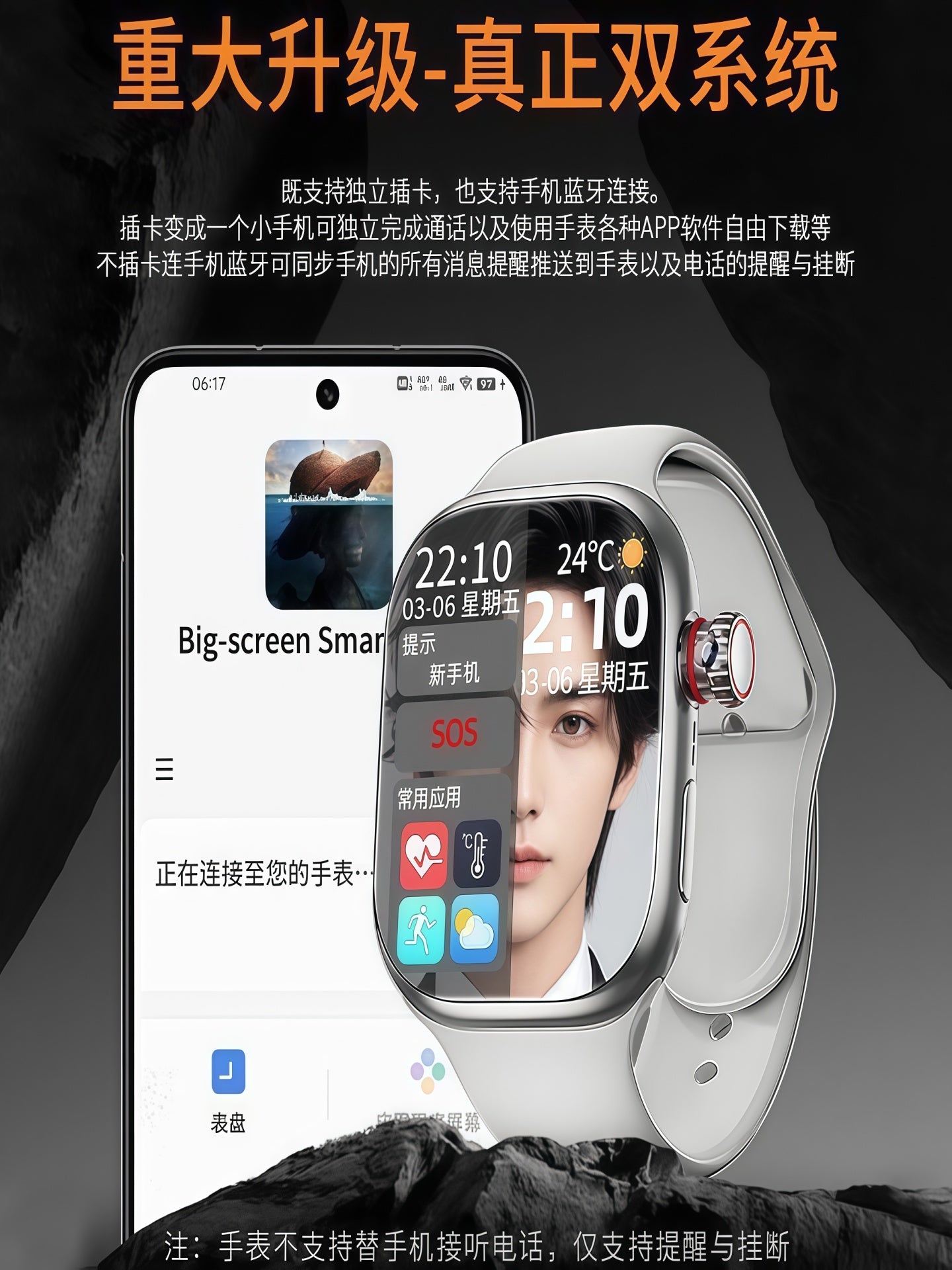 Huaqiangbei 2026 Ən Yaxşı Performans Kartı Mobil Telefon Saatı WiFi Hotspot Android İkili Sistem Enerjiyə qənaət Moss