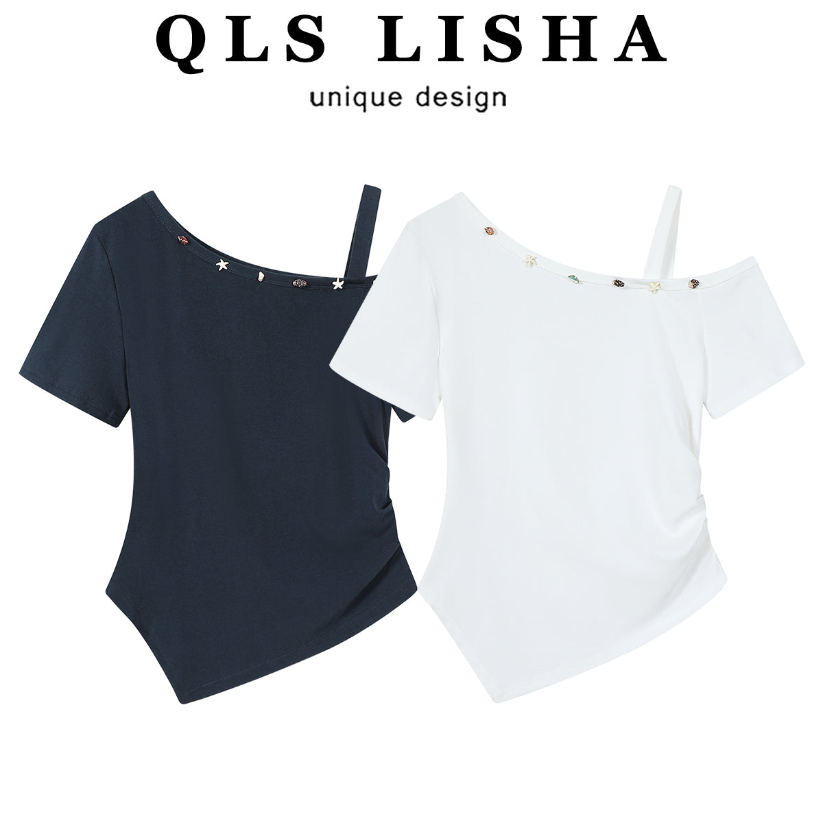 Chalisa Qadın Dizayner Topu, 2026 Yeni Stil, İsti Satış, Zərif, Arıqladıcı, Çiyinsiz Ağ Qısa Qollu Köynək, Yay Geyimi