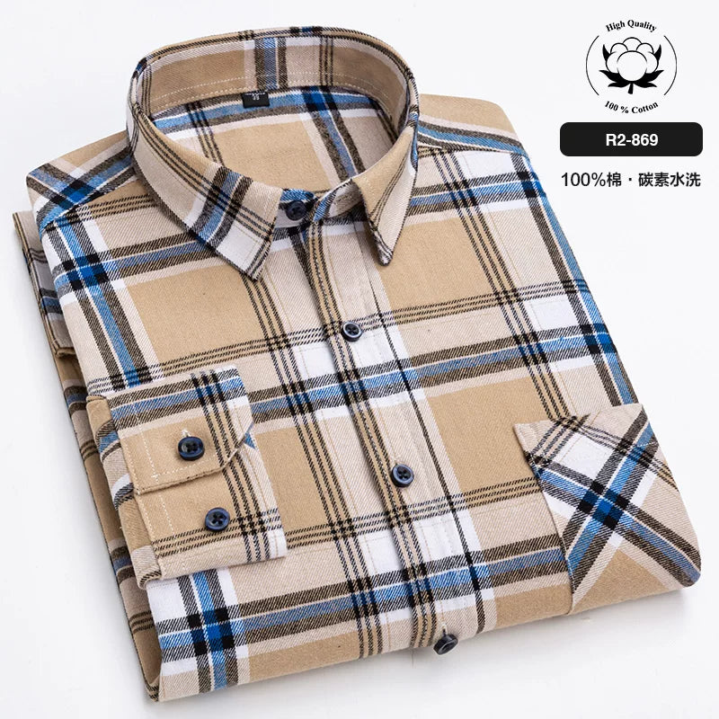 Paul 100% Pambıq Kişilər üçün Fırçalanmış Uzunqol Köynək, Gənc və Orta Yaşlı Kişilər üçün Gündəlik Pambıq Dama-dama Köynək, Böyük Ölçülü Kişi Geyimləri