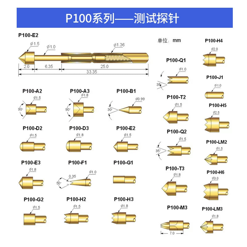 Probe P100 R100 test iynəsi geri çəkilə bilən yaylı yüksük pcb dövrə lövhəsi yanan çip
