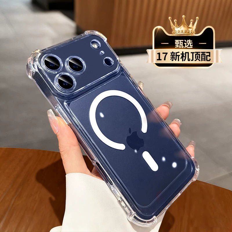 [Düşməyə qarşı maqnit hava yastığı] Apple 17promax cib telefonu üçün uyğun platin hərf iphone17pro yeni şəffaf 16 qadın 15 yüksək səviyyəli 13 hər şey daxil obyektiv 14 super isti Magsafe qutusu