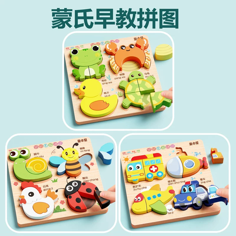 3-6 yaşlı uşaqlar üçün 3D Montessori tapmacası, əl işi oyuncaq, körpələr üçün hədiyyə, taxta uyğun tapmaca lövhəsi