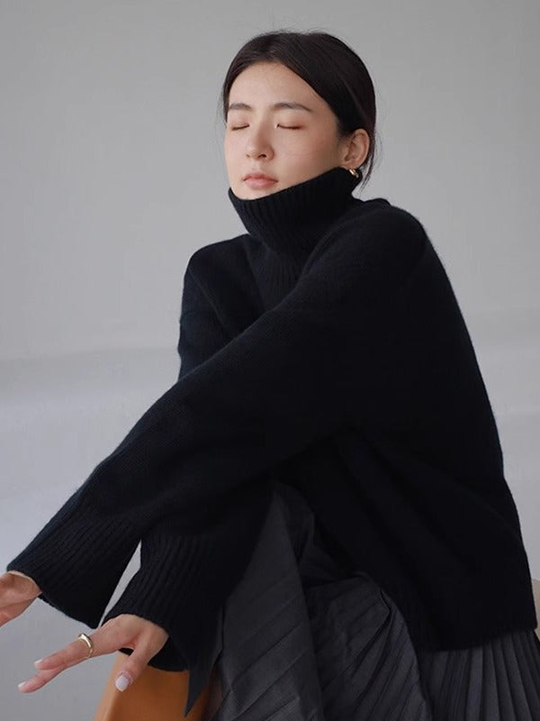 Qadınlar üçün fransız üslubunda boğazlı sviter, payız və qış, yeni model, geniş və rahat trikotaj sviter, qat-qat geyinmək üçün idealdır.