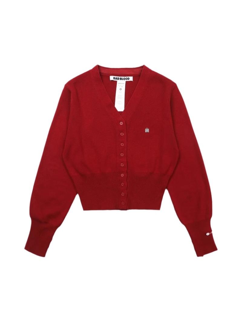 Koreyalı Badblood Hot Girl Qırmızı Trikotaj Kardiqan Qadınlar üçün Yaz, Payız və Qış Uzun Qollu Üst Geyim Qısa Üst Gödəkçə
