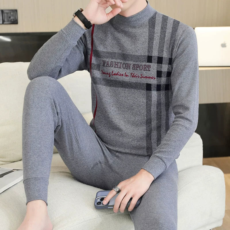 Kişilər üçün 100% Pambıqdan Payız və Qış üçün Termal Alt Geyim Dəsti, Sincan Təmiz Pambıqdan Əsaslı Köynək, Dəyirmi Yaxalıq, Jakarlı Termal Alt Geyim, Dəbli Kişi Geyimləri