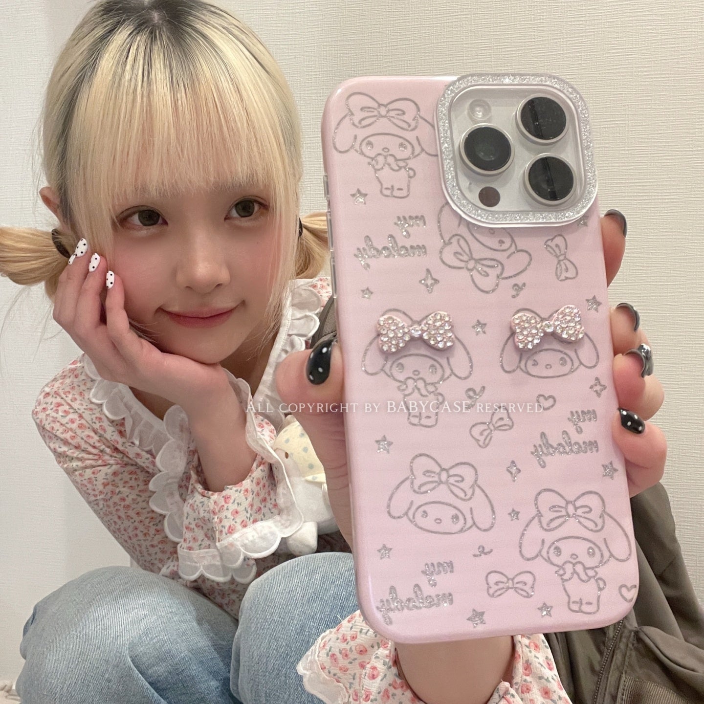 BABYCASE Yapon və Koreya ins şirin və sevimli blingbling yay cizgi filmi dovşan böyük qulaqları iPhone17/16pm/15/14ProMax üçün uyğun mobil telefon qutusu