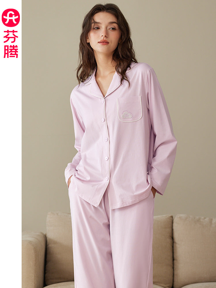 Fenton Yaz və Payız Pijama Qadın Saf Pambıq Hırka Uzunqol Kostyum Sadə Təsadüfi Payız Payız Qadın Pambıq Böyük Ölçülü Ev Geyimi