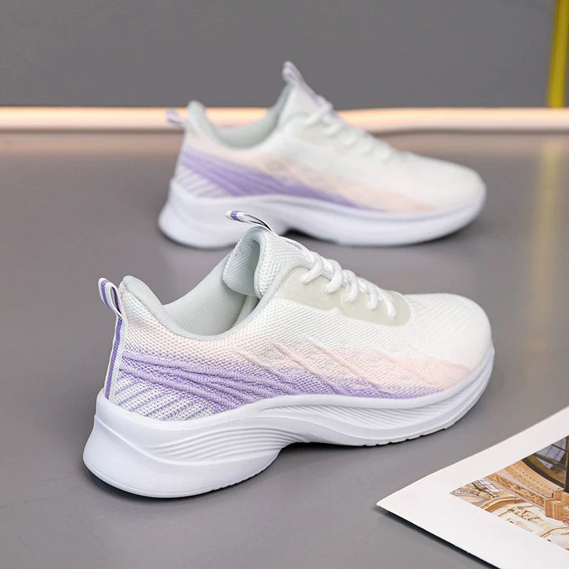 İkiqat Ulduzlu Qadın İdman Ayaqqabıları - Nəfəs alan torlu və sürüşməyən gündəlik ayaqqabılarla təchiz olunmuş yüngül yumşaq dabanlı qaçış ayaqqabıları