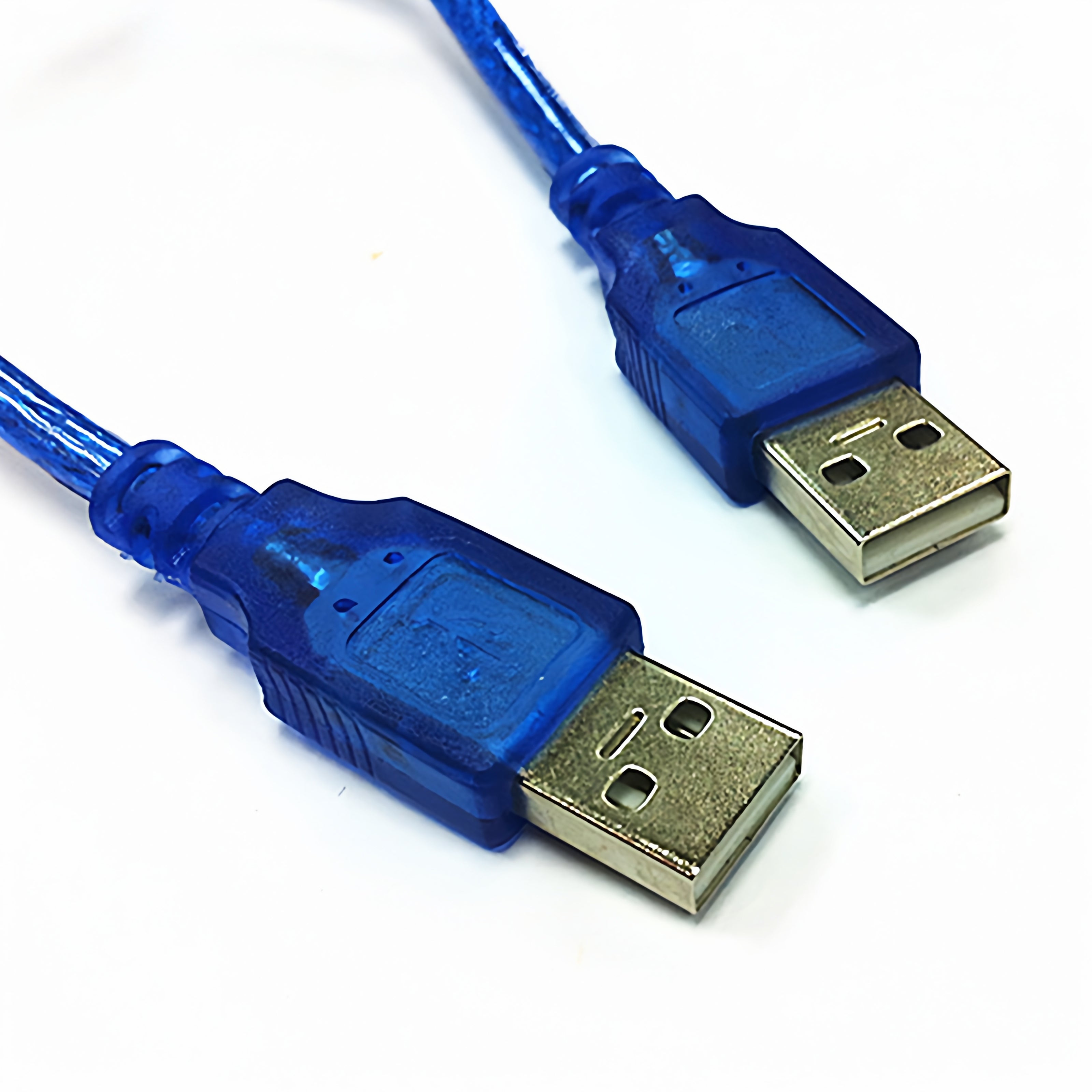 USB kişidən kişiyə məlumat kabeli tam mis ikiqat qorunan şəffaf mavi USB2.0A kişidən A kişiyə sabit disk məlumat kabeli