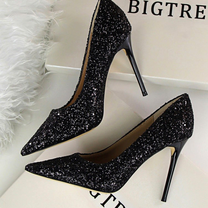 Qadın Ayaqqabıları Dayaz Ağız Uclu Parlaq Sequins Sexy Sli