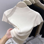 2025 Payız Yeni Gəlişi Yarım Hündür Yaxalı Yumşaq Qısa Qollu T-Shirt Trikotaj Qadınlar üçün İncə Uyğun Dayanacaqlı Yaxalıqlı Üst Qat