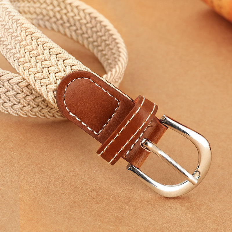 Kətan kəmər, qadın üçün deşiksiz toxunmuş elastik kəmər, Koreya üslubunda, dekorativ, uniseks nazik kəmər, tələbə gündəlik parça kəmər