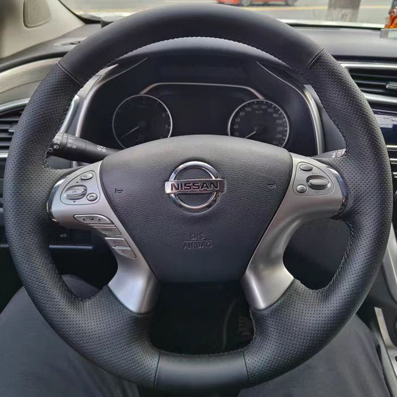 2015-2019-2021 Nissan Murano steering wheel cover, genuine leather, Infiniti Q70L steering wheel cover, hand-stitched, full coverage.