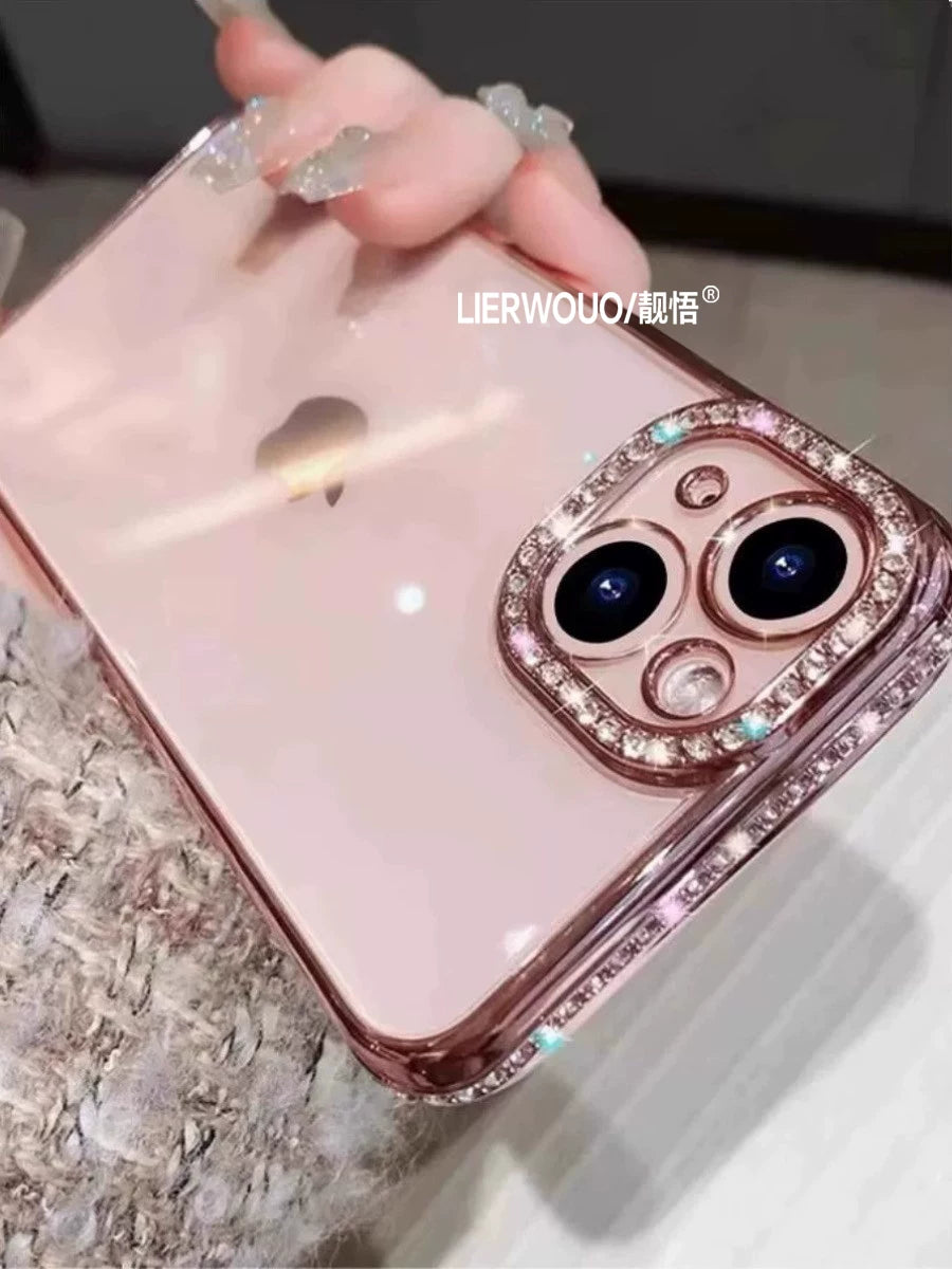Apple 16 mobil telefon qutusu üçün uyğundur iphone17promax lüks rhinestone 13 yüksək səviyyəli mənada 11 şəffaf yumşaq qabıq 14 parıldayan linza filmi 12pro internet məşhur qadın modeli 13pro hər şey daxil silikon mobil telefon qutusu